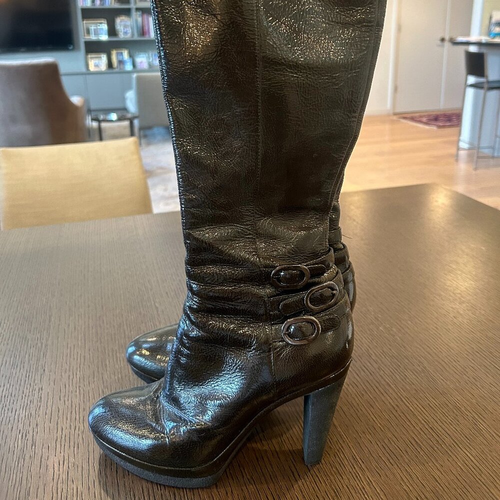 SERGIO ROSSI Patent Leather Heeled Boots - Size 39